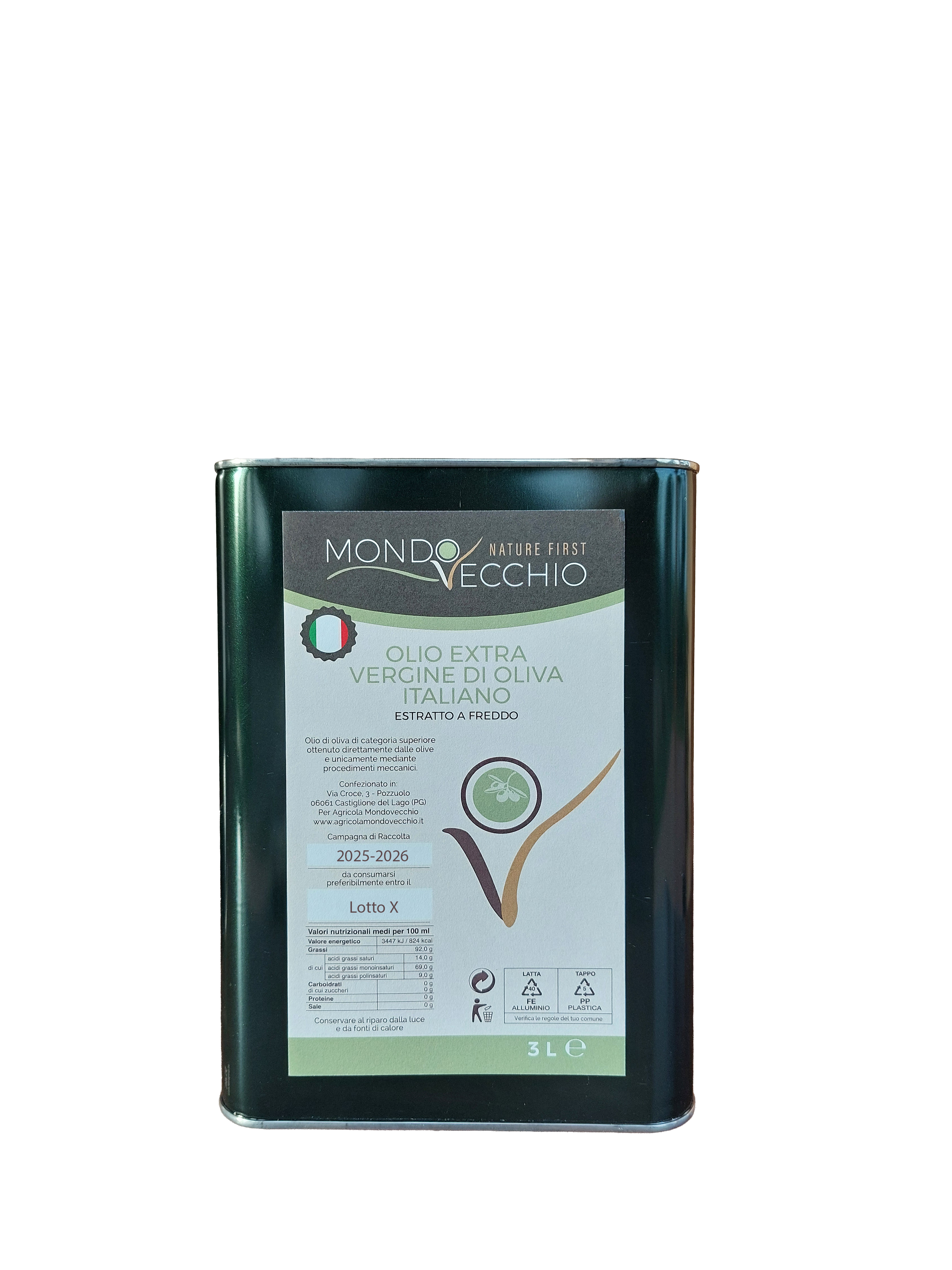 Olio Extravergine di Oliva Italiano – Lattina da 3 Litri
